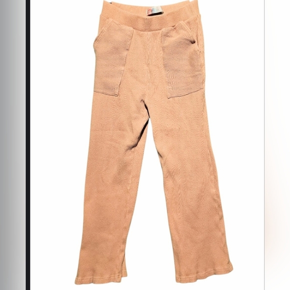 Free People Dusty Rose Cream Ribbed Women's Pants Size Small EUC - Picture 1 of 2
